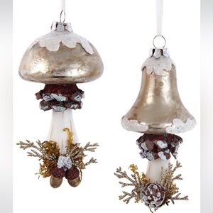 🍄HOST PICK🍄Kurt Adler Glass Mushroom w/Pinecone Christmas Ornaments (2), NWT